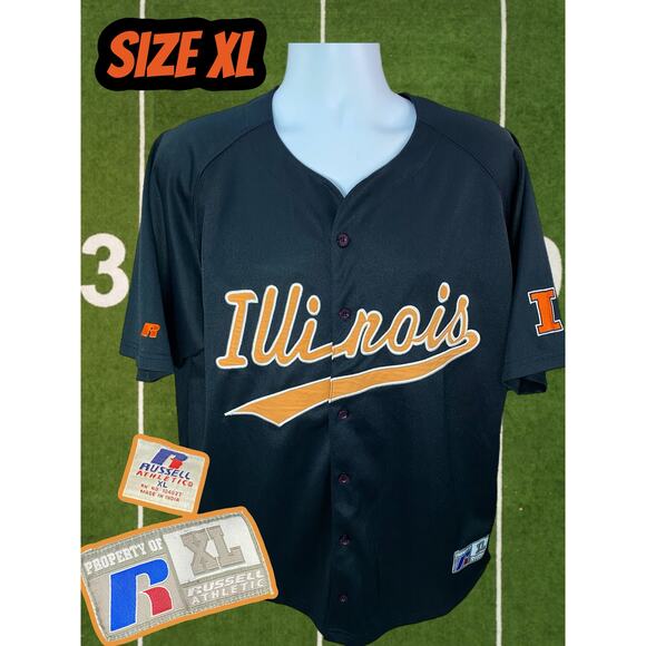 Vintage Russell Athletic Illinois University Baseball Jersey Men’s Size XL Blue - Picture 1 of 9